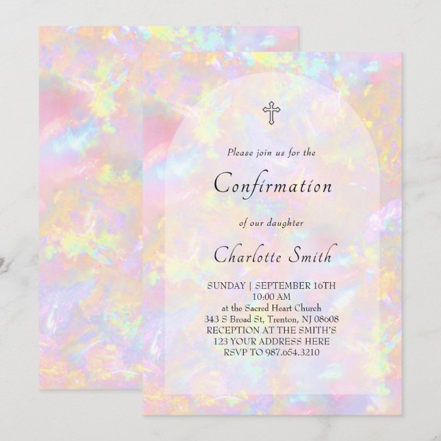Invitación Confirmación de fondo opalino (Anverso / Reverso)