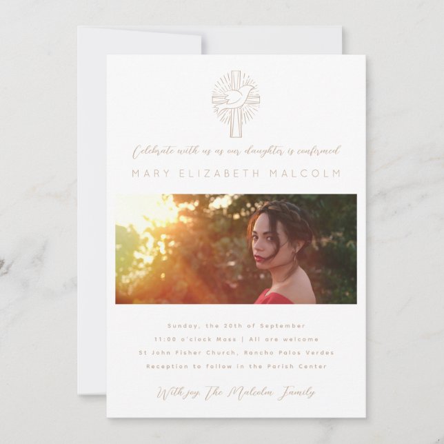 Invitación Confirmación de foto cruzada de la paloma del Espí (Anverso)