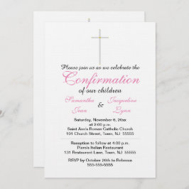 Invitación Confirmación de gemelos rosados