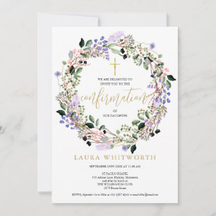 Invitación Confirmación de guirnalda de lavanda floral elegan