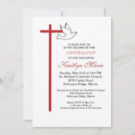 Invitación Confirmación de Hija Cruz Roja y Paloma sobre Blan