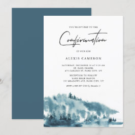 Invitación Confirmación de invierno de Watercolor Blue Forest