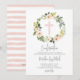Invitación Confirmación de la corona floral rosa
