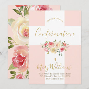 Invitación Confirmación de la Cruz Blanca y las Flores Católi