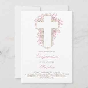 Invitación confirmación de la cruz de flores del aliento del 