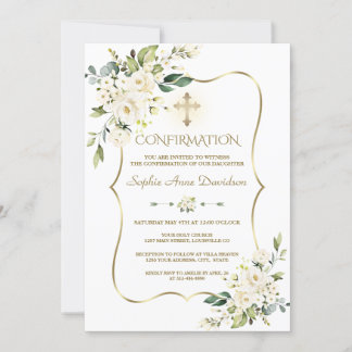 Invitación Confirmación de la Cruz de Oro de Flores Blancas D