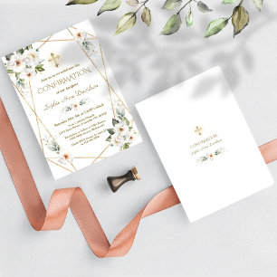 Invitación Confirmación de la Cruz de Oro de Flores Blancas D
