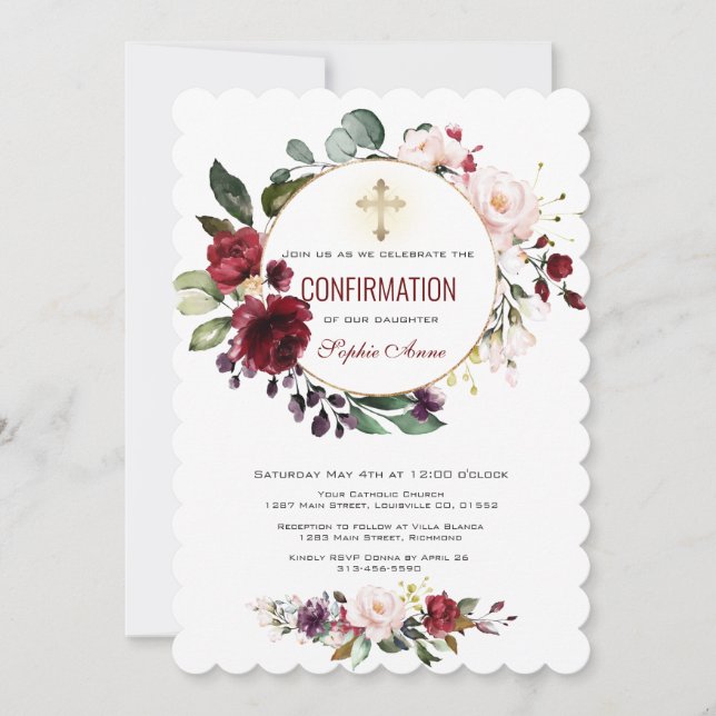 Invitación Confirmación de la Cruz de oro floral de Rubor en  (Anverso)