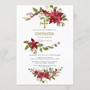 Invitación Confirmación de la Cruz de Oro Wreath de Poinsetti