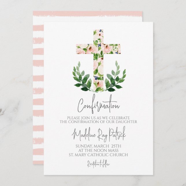 Invitación Confirmación de la Cruz Floral (Anverso / Reverso)