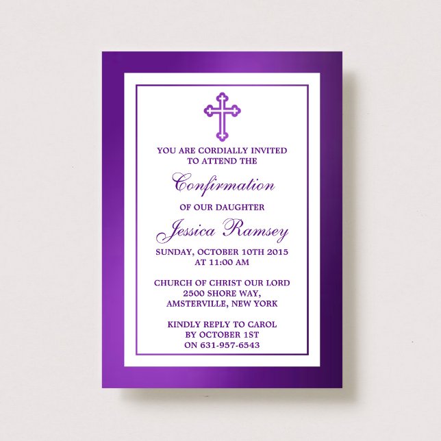 Invitación Confirmación de la Cruz Púrpura Metálica de la San (Subido por el creador)