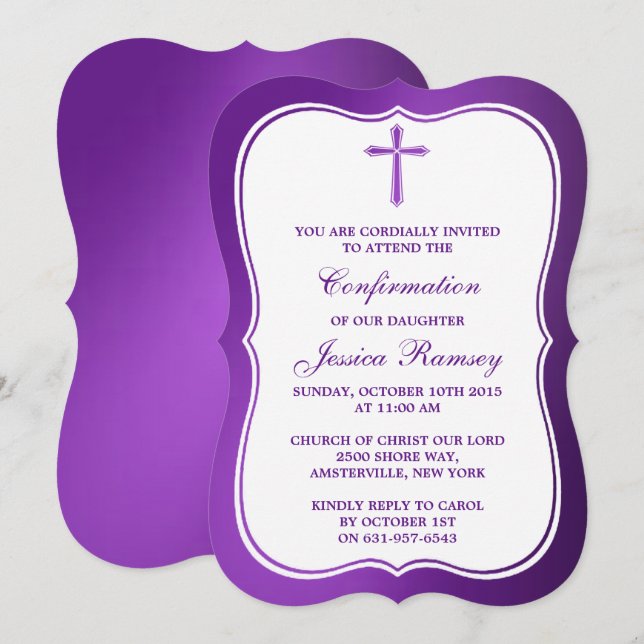Invitación Confirmación de la Cruz Púrpura Metálica de la San (Anverso / Reverso)