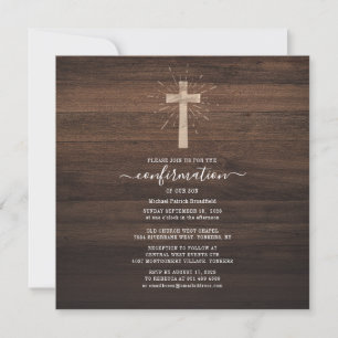 Invitación Confirmación de la Cruz Rustica de Madera Moderna