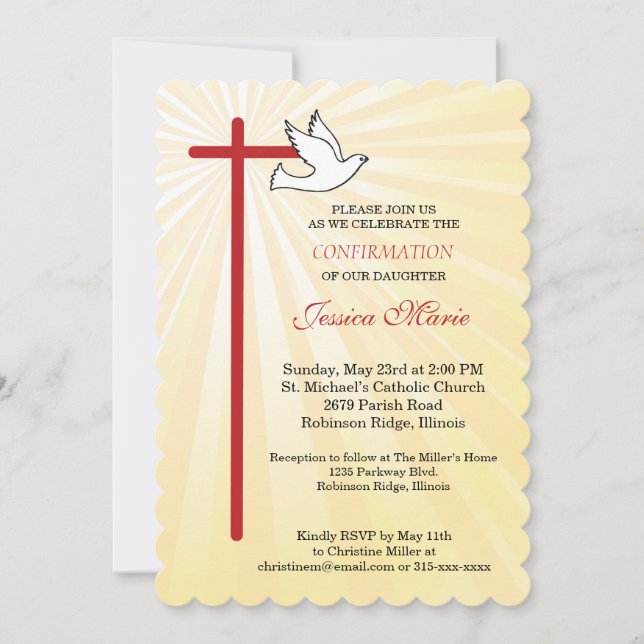 Invitación Confirmación de la hija de rayas de oro de vieira  (Anverso)