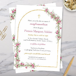 Invitación Confirmación de la moderna Cruz y Arco de Oro Rosa