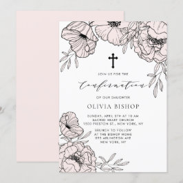 Invitación Confirmación de las flores rosadas de Rubor modern