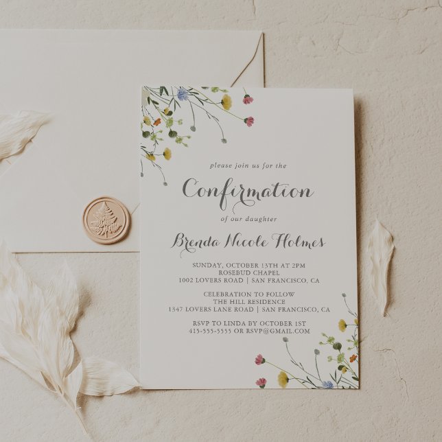 Invitación Confirmación de las flores salvajes de Dainty colo (Subido por el creador)