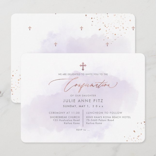 Invitación Confirmación de lavado púrpura de PixDezines Rosa  (Anverso / Reverso)