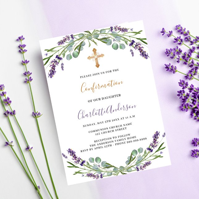 Invitación Confirmación de lujo de Lavender violet greenery (Subido por el creador)