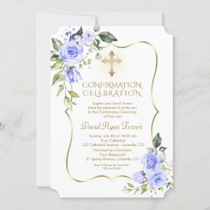 Invitación Confirmación de lujo Delicate Blue Flowers Boy