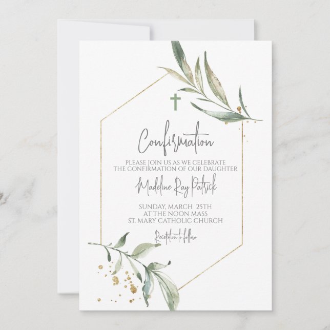 Invitación Confirmación de marco de verde acuarela (Anverso)