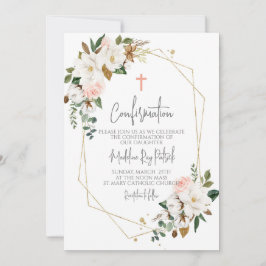 Invitación Confirmación de marco floral rosa