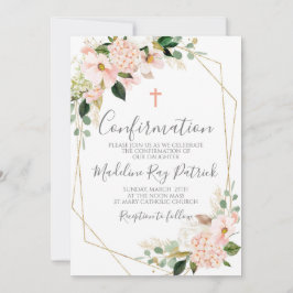 Invitación Confirmación de marco floral rosa