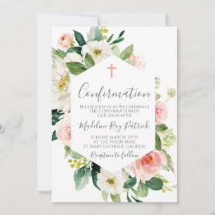 Invitación Confirmación de marco floral rosa