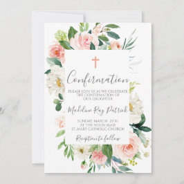 Invitación Confirmación de marco floral rosa