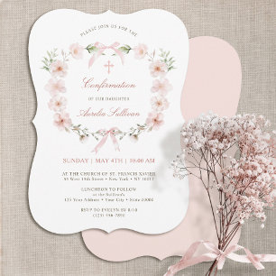 Invitación Confirmación de marco floral rosa Rubor