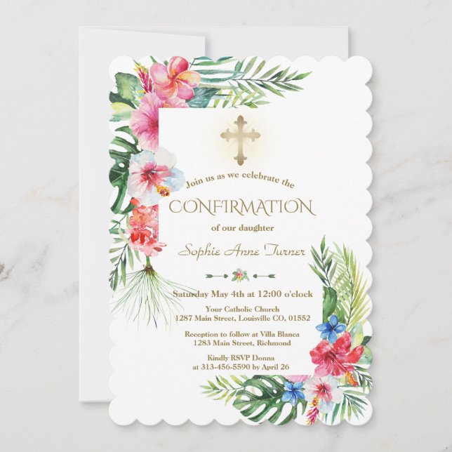 Invitación Confirmación de marco floral tropical hawaiano exó (Anverso)