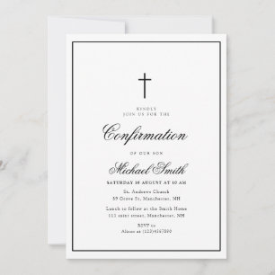 Invitación confirmación de marco negro caligráfico elegante