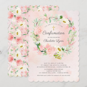 Invitación Confirmación de moda y elegancia de Rubor con flor