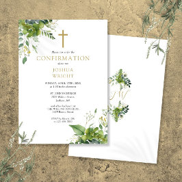 Invitación Confirmación de Monograma de Verdor de Eucalipto