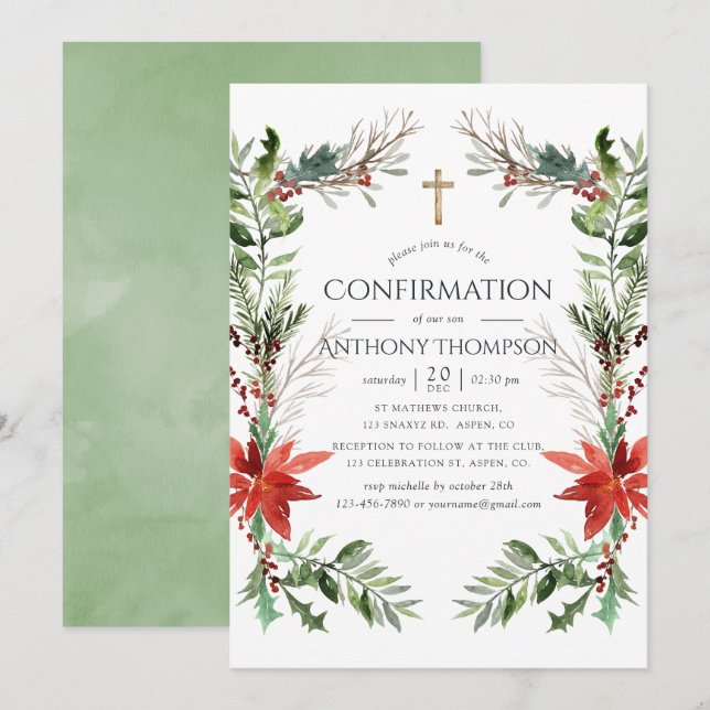 Invitación Confirmación de Navidad de Bosque Invernal (Anverso / Reverso)