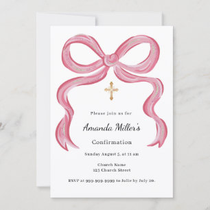 Invitación Confirmación de niña con lazo rosa