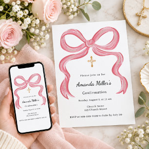Invitación Confirmación de niña con lazo rosa