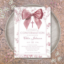 Confirmación de niña con lazo rosa vintage floral