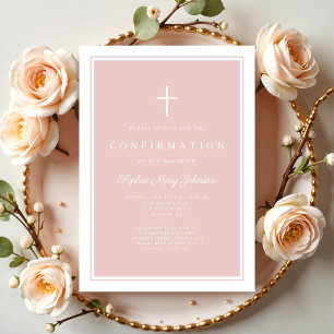 Invitación Confirmación de niña de cruz rosa moderno