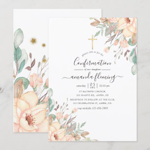 Invitación Confirmación de niña floral rosa sonrojada