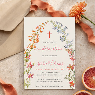 Invitación Confirmación de Niña Flores Silvestres Acuarela 