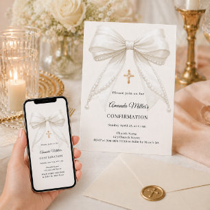 Invitación Confirmación de niña perlas de marfil elegante