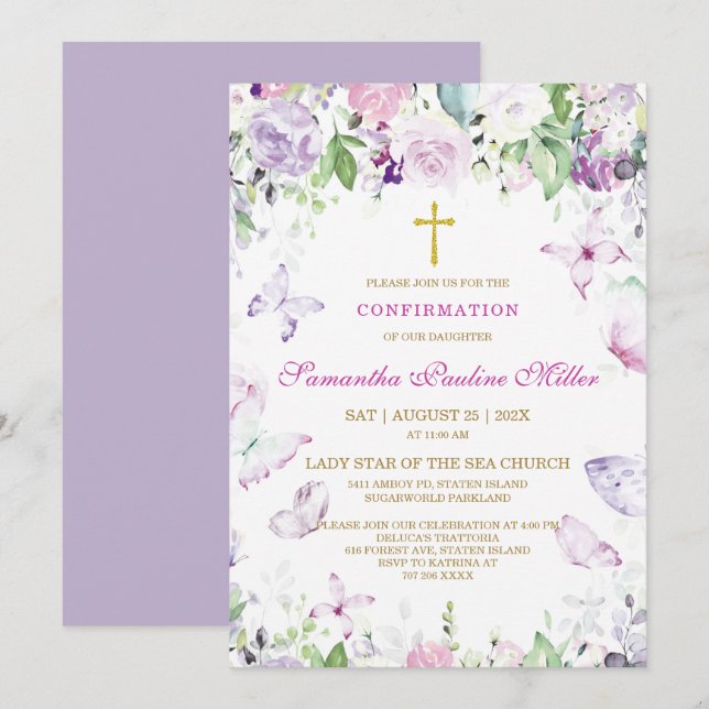 Invitación Confirmación de Niña Personalizada (Anverso / Reverso)