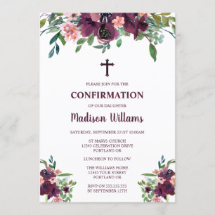 Invitación Confirmación de niñas con acuarela floral de Borgo