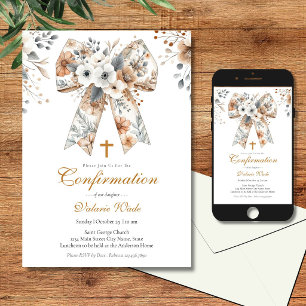 Invitación Confirmación de niñas con lazo floral rústico