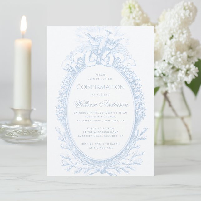 Invitación Confirmación de Niño Azul Paloma del Espíritu Sant (Subido por el creador)