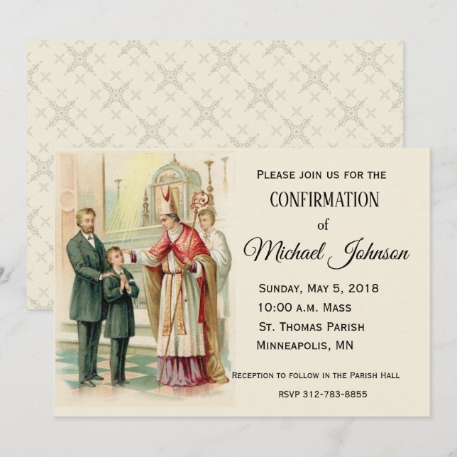 Invitación Confirmación de niño católico tradicional (Anverso / Reverso)