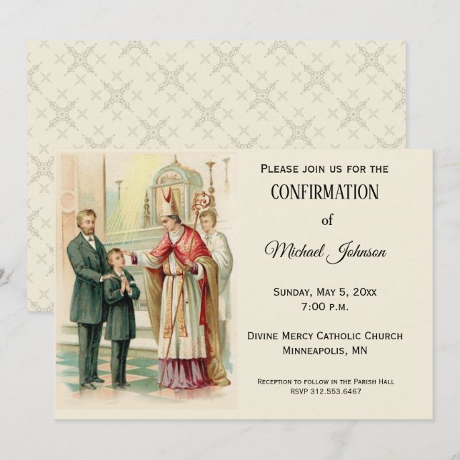 Invitación Confirmación de niño católico tradicional (Anverso / Reverso)