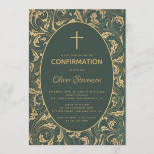Invitación Confirmación de Niño Cruz de Cardo Dorado Elegante