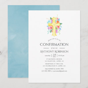Invitación Confirmación de niño floral acuarela pastel